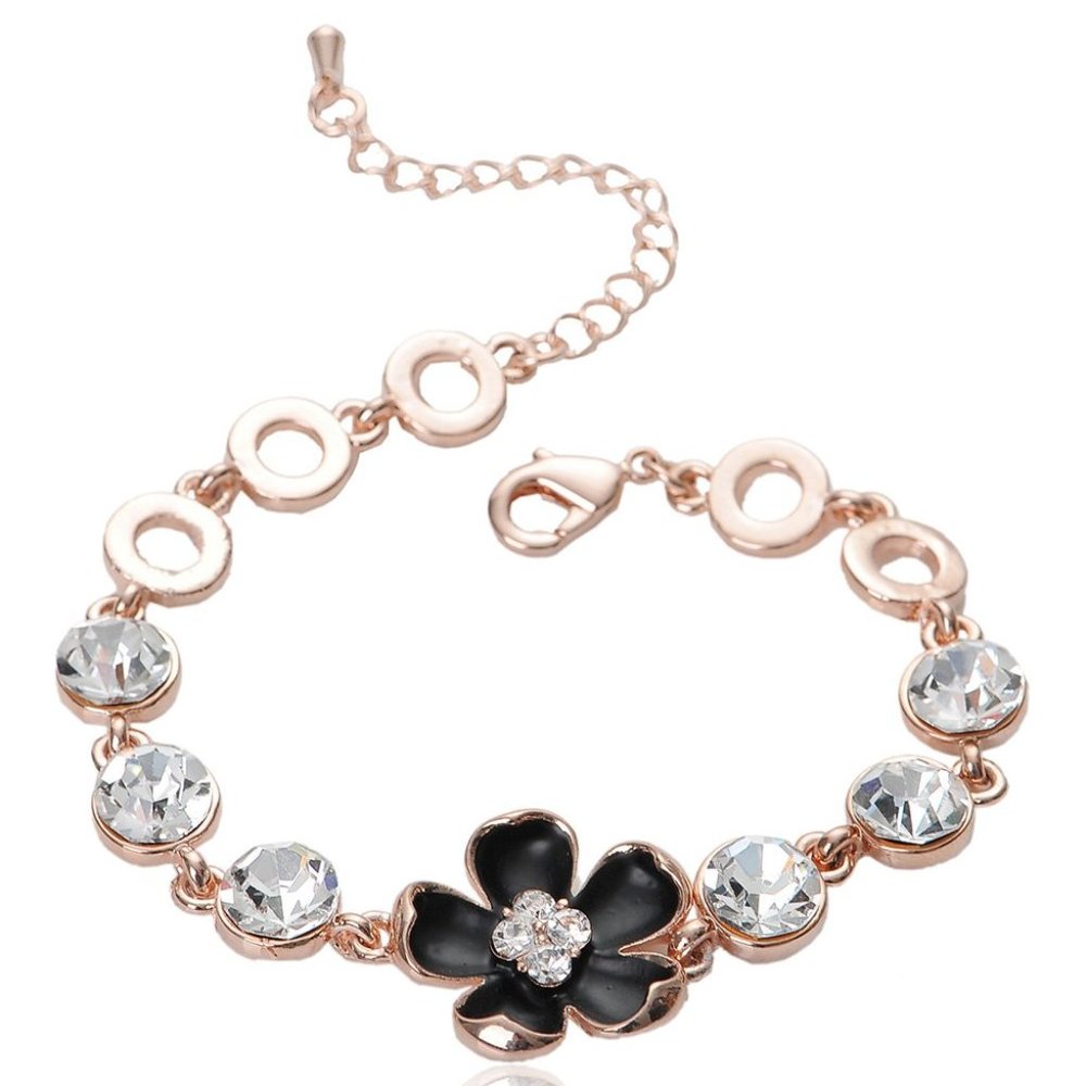 Cubic Zirconia & Rose Gold-Plated Flower Bracelet